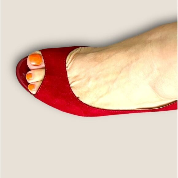Red open toes heels faux suede size 7 - Picture 3 of 8